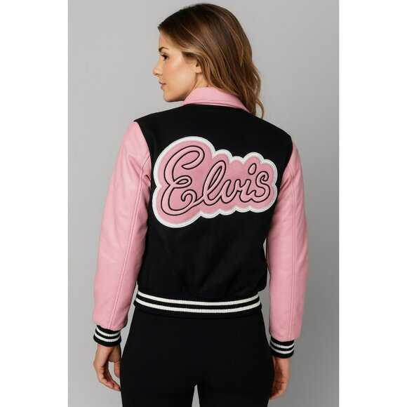 Vintage Elvis Presley Limited Edition Womens Black Pink Jacket W/ Graphic Sleeve - Picture 3 of 10